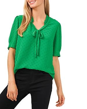 Cece Ruffled Swiss Dot Bow Blouse