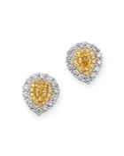 Bloomingdale's Pear Shaped Yellow & White Diamond Stud Earrings In 18k White & Yellow Gold - 100% Exclusive