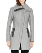Soia And Kyo Jana Asymmetrical Front Leather Trim Coat