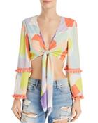 Alice + Olivia Haidee Tie-front Bell-sleeve Top
