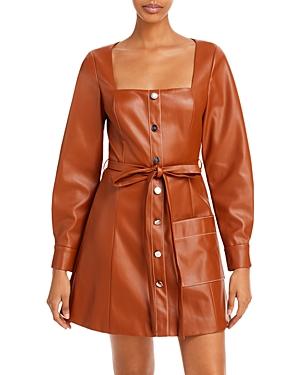 Staud Oz Button Front Faux Leather Dress