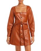 Staud Oz Button Front Faux Leather Dress