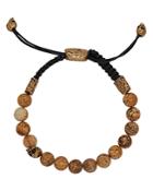 John Varvatos Collection Jasper Bead & Single Brass Skull Adjustable Bracelet