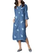 Billy T Denim Rose Embroidered Midi Shirt Dress