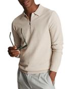 Reiss Fern Cotton Textured Regular Fit Half Zip Long Sleeve Polo Shirt