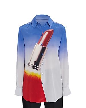 Lanvin Lipstick Print Silk Button Front Shirt