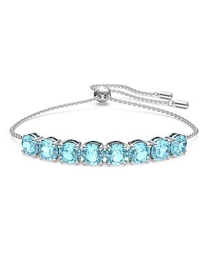 Swarovski Exalta Blue Crystal Slider Bracelet In Rhodium Plated