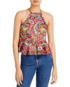 Cinq A Sept Sofie Printed Peplum Hem Top