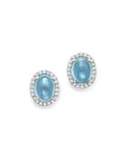 Blue Topaz Cabochon And Diamond Earrings In 14k White Gold - 100% Exclusive