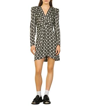Sandro Roxane Pleat Front Printed Mini Dress