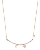 Meira T 14k Rose & White Gold Bar Necklace With Diamonds & Pink Moonstone, 18