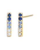 Rachel Reid 14k Yellow Gold Blue Sapphire & Diamond Ombre Vertical Bar Stud Earrings
