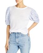 Rebecca Taylor Solid & Striped Puff-sleeve Top