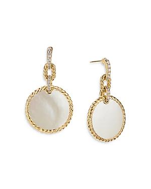 David Yurman 18k Yellow Gold Dy Elements Drop Earrings With Mother-of-pearl & Diamonds