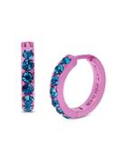 Kurt Geiger London Blue Crystal Huggie Hoop Earrings In Pink Tone
