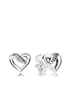Pandora Stud Earrings - Sterling Silver & Cubic Zirconia Pave Open Heart