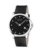 Gucci G Collection Black Leather Band Watch With Diamonds, 40mm
