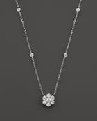 Diamond Flower Cluster Pendant Necklace In 14k White Gold, .80 Ct. T.w.