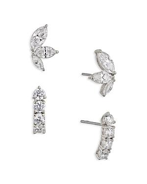 Nadri Wren Mixed Cubic Zirconia Stud Earrings In Rhodium Plated, Set Of 2