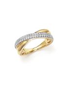Diamond Pave Crossover Band In 14k Yellow Gold, .30 Ct. T.w.