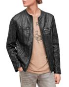 John Varvatos Spencer Slim Fit Collarless Leather Jacket