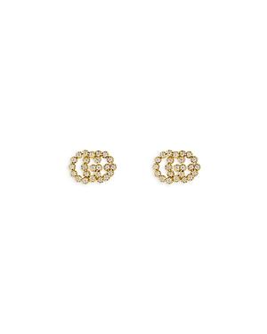 Gucci 18k Yellow Gold Running G Diamond Stud Earrings