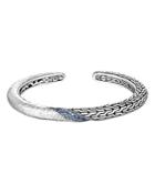 John Hardy Sterling Silver Classic Chain Blue Sapphire Twisted Hammer Cuff Bangle Bracelet