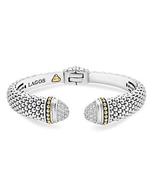 Lagos 18k Gold And Sterling Silver Caviar And Diamonds Cuff, 12mm