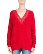 The Kooples Lace-inset Cable-knit Sweater