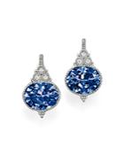 Judith Ripka Sterling Silver La Petite Oval Earrings With Lab-created Blue Corundum And White Sapphire