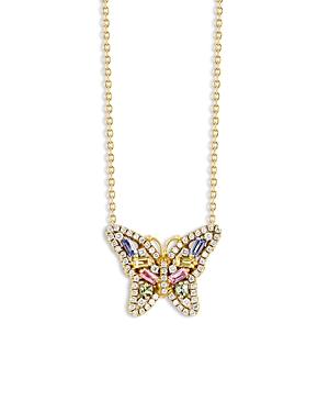 Suzanne Kalan 18k Yellow Gold Rainbow Sapphire & Diamond Butterfly Pendant Necklace, 16-18