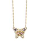 Suzanne Kalan 18k Yellow Gold Rainbow Sapphire & Diamond Butterfly Pendant Necklace, 16-18