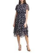 Karl Lagerfeld Paris Floral Print Chiffon Smocked Dress