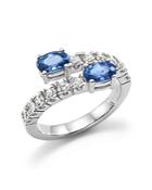 Diamond And Sapphire Two-stone Bypass Ring In 14k White Gold - 100% Exclusive