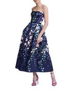 Marchesa Notte Strapless Floral-print Gown