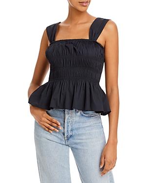 Staud Ida Smocked Peplum Hem Top