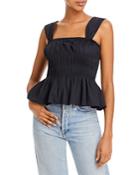 Staud Ida Smocked Peplum Hem Top