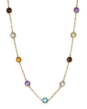Multi Gemstone Station Necklace In 14k Yellow Gold, 17