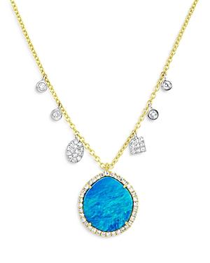 Meira T 14k Yellow & White Gold Opal & Pave Diamond Charm Necklace, 18