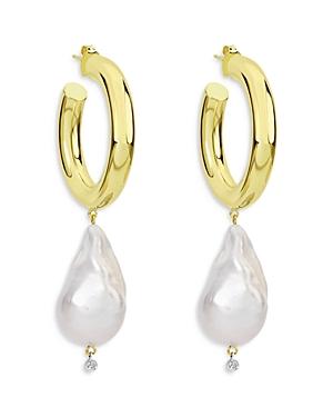 Meira T 14k Yellow & White Gold Baroque Pearl & Diamond Hoop Drop Earrings