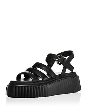 Agl Women's Lea Crystal Buckle Strappy Black Flatform Sandals