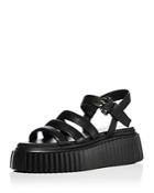 Agl Women's Lea Crystal Buckle Strappy Black Flatform Sandals