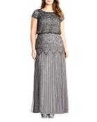 Adrianna Papell Plus Short Sleeve Beaded Gown