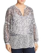Vince Camuto Plus Sheer Mixed Print Top