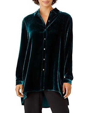 Eileen Fisher Classic Collar Long Velvet Button Up Shirt