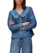 Whistles Embroidered Collar Cotton Denim Top