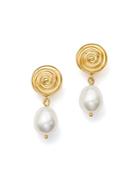 Bloomingdale's Cultured Freshwater Pearl And Spiral Drop Earrings In 14k Yellow Gold - 100% Exclusive