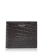 Saint Laurent Croc Embossed Leather Bifold Wallet
