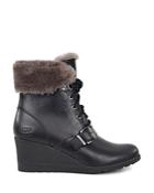 Ugg Janney Leather And Sheepskin Lace Up Wedge Booties
