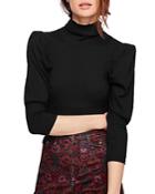 Free People Lala Puff-sleeve Cropped Top